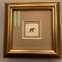 Small gold framed artwork Small artwork framed with a linen mat and an ornate gold frame